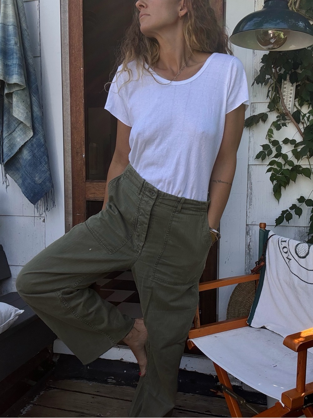 American Vintage Olive Green Wide-Leg military Pants
